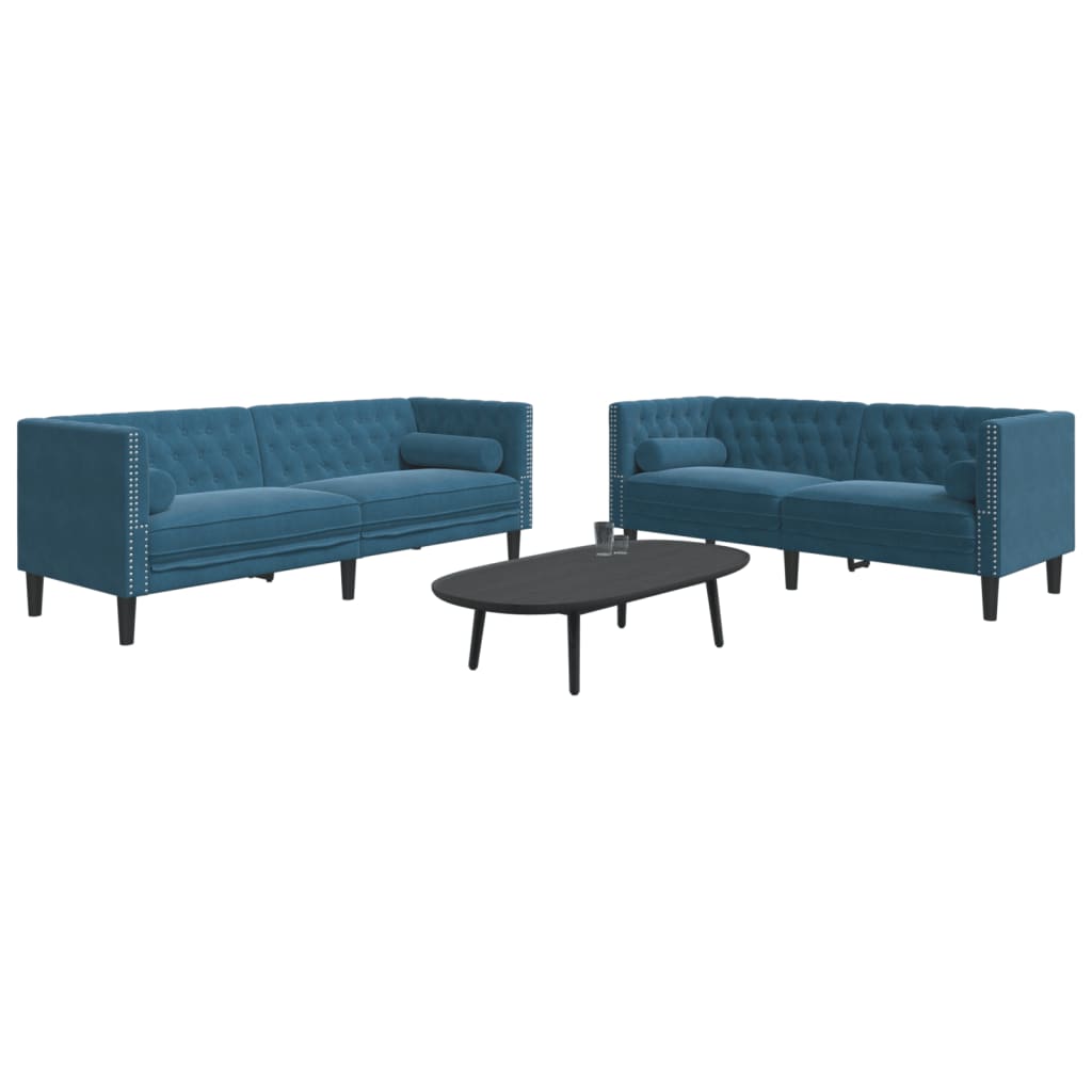 Ensemble Canapé Chesterfield en Similicuir-Bleu-2 places 3 places-La-Fabrique-Industrielle