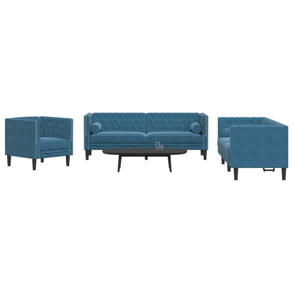 Ensemble Canapé Chesterfield en Similicuir-Bleu-Fauteuil 2 places 3 places-La-Fabrique-Industrielle