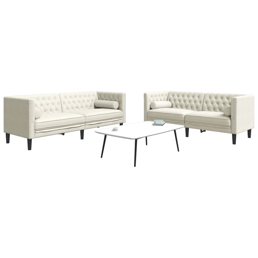 Ensemble Canapé Chesterfield en Similicuir-Crème-2 places 3 places-La-Fabrique-Industrielle