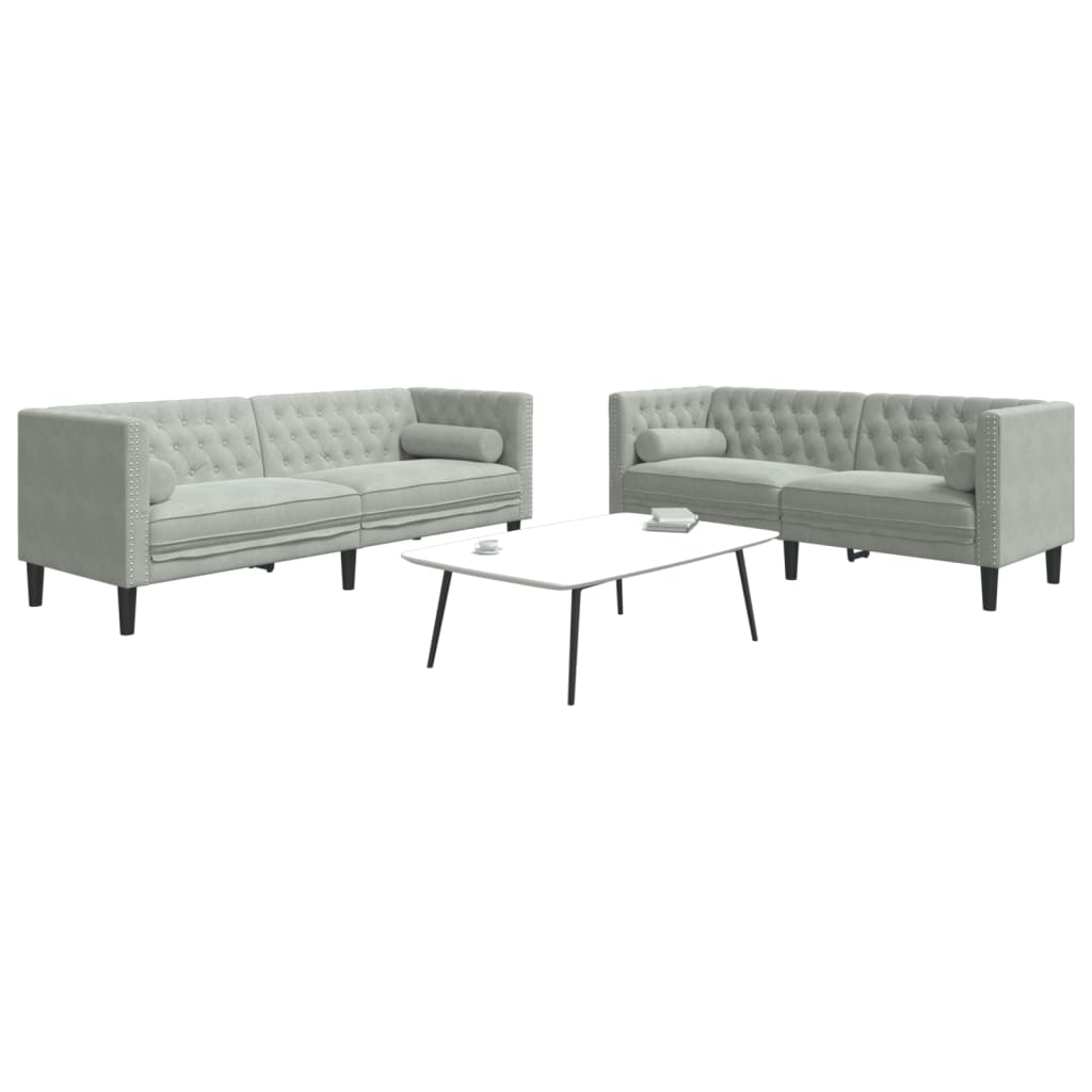 Ensemble Canapé Chesterfield en Similicuir-Gris clair-2 places 3 places-La-Fabrique-Industrielle