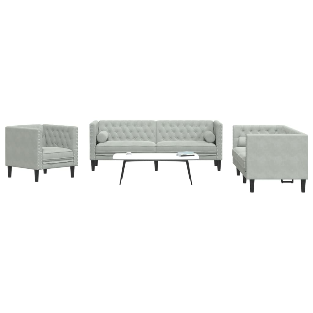 Ensemble Canapé Chesterfield en Similicuir-Gris clair-Fauteuil 2 places 3 places-La-Fabrique-Industrielle