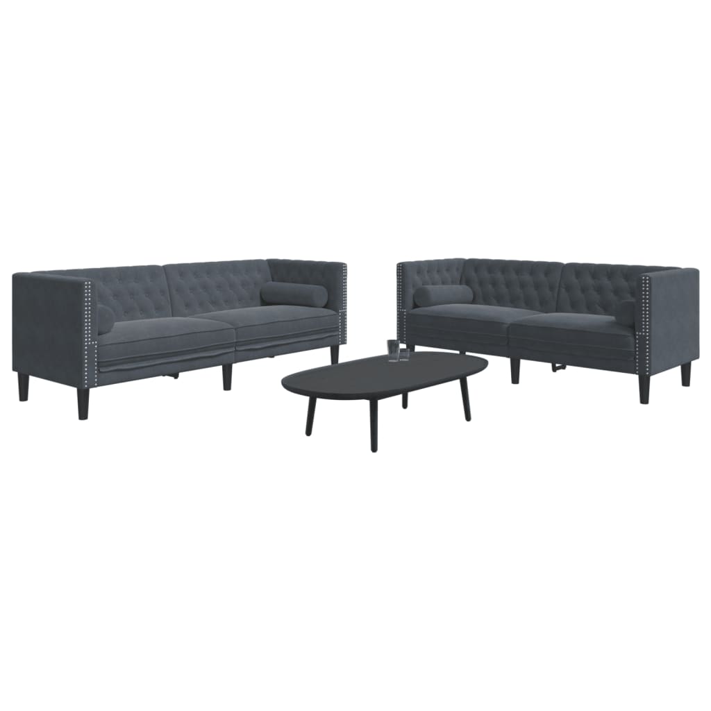 Ensemble Canapé Chesterfield en Similicuir-Gris foncé-2 places 3 places-La-Fabrique-Industrielle