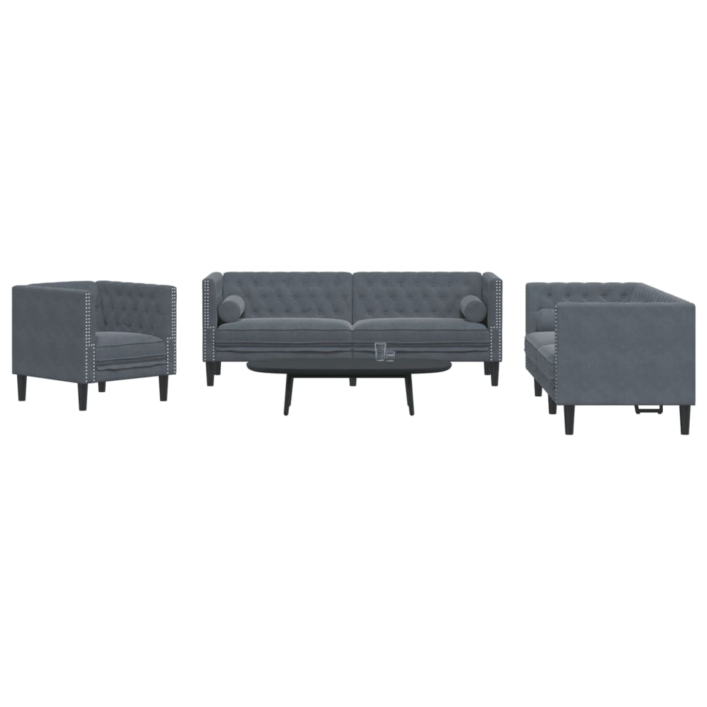 Ensemble Canapé Chesterfield en Similicuir-Gris foncé-Fauteuil 2 places 3 places-La-Fabrique-Industrielle