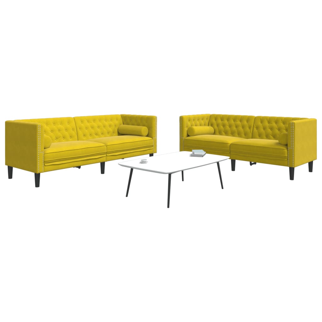 Ensemble Canapé Chesterfield en Similicuir-Jaune-2 places 3 places-La-Fabrique-Industrielle