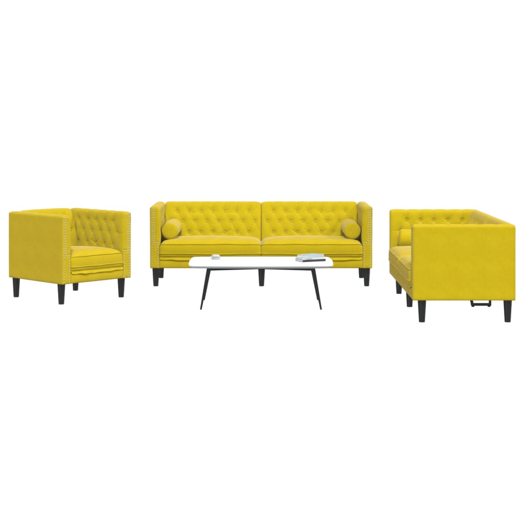 Ensemble Canapé Chesterfield en Similicuir-Jaune-Fauteuil 2 places 3 places-La-Fabrique-Industrielle