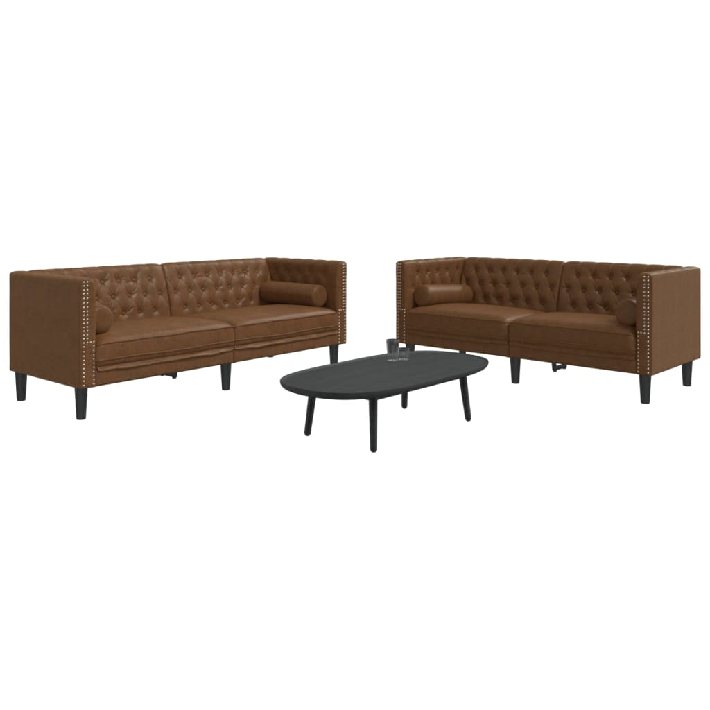 Ensemble Canapé Chesterfield en Similicuir-Marron-2 places 3 places-La-Fabrique-Industrielle