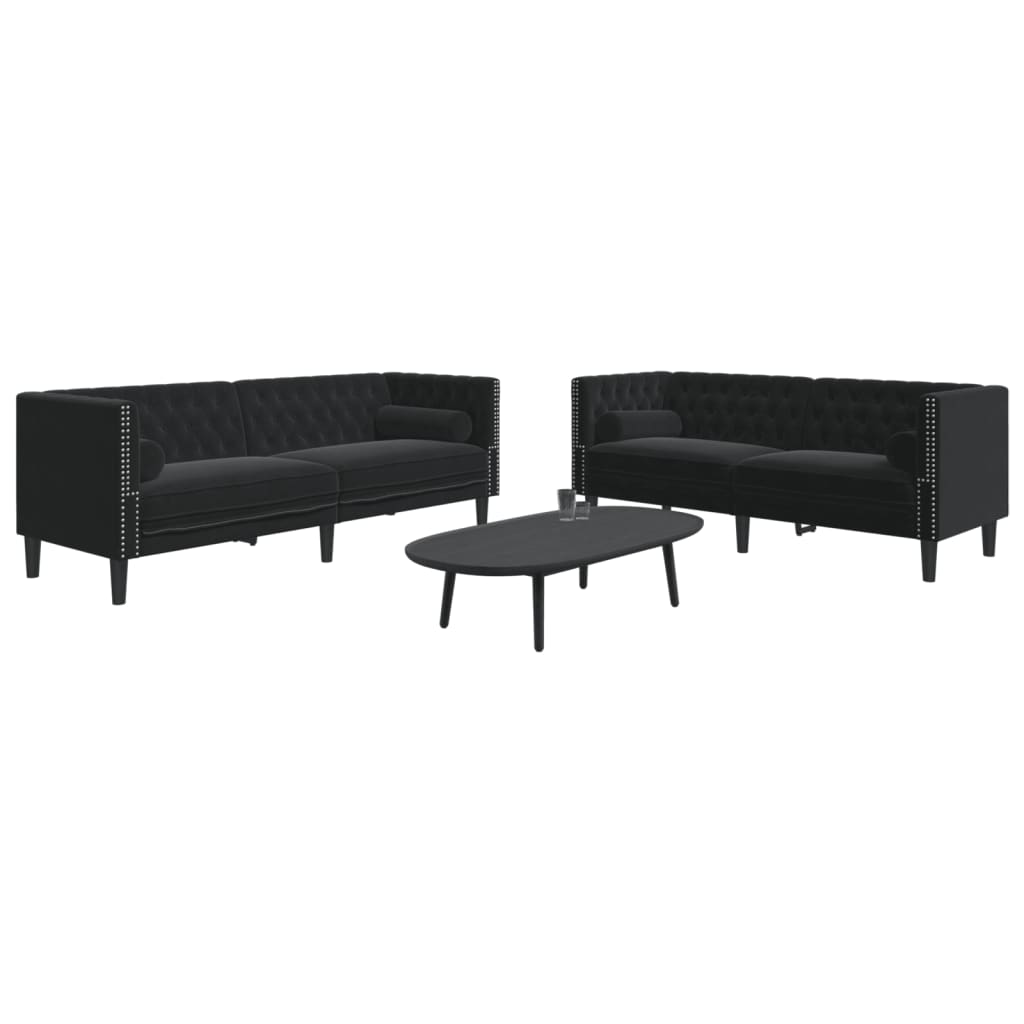 Ensemble Canapé Chesterfield en Similicuir-Noir-2 places 3 places-La-Fabrique-Industrielle