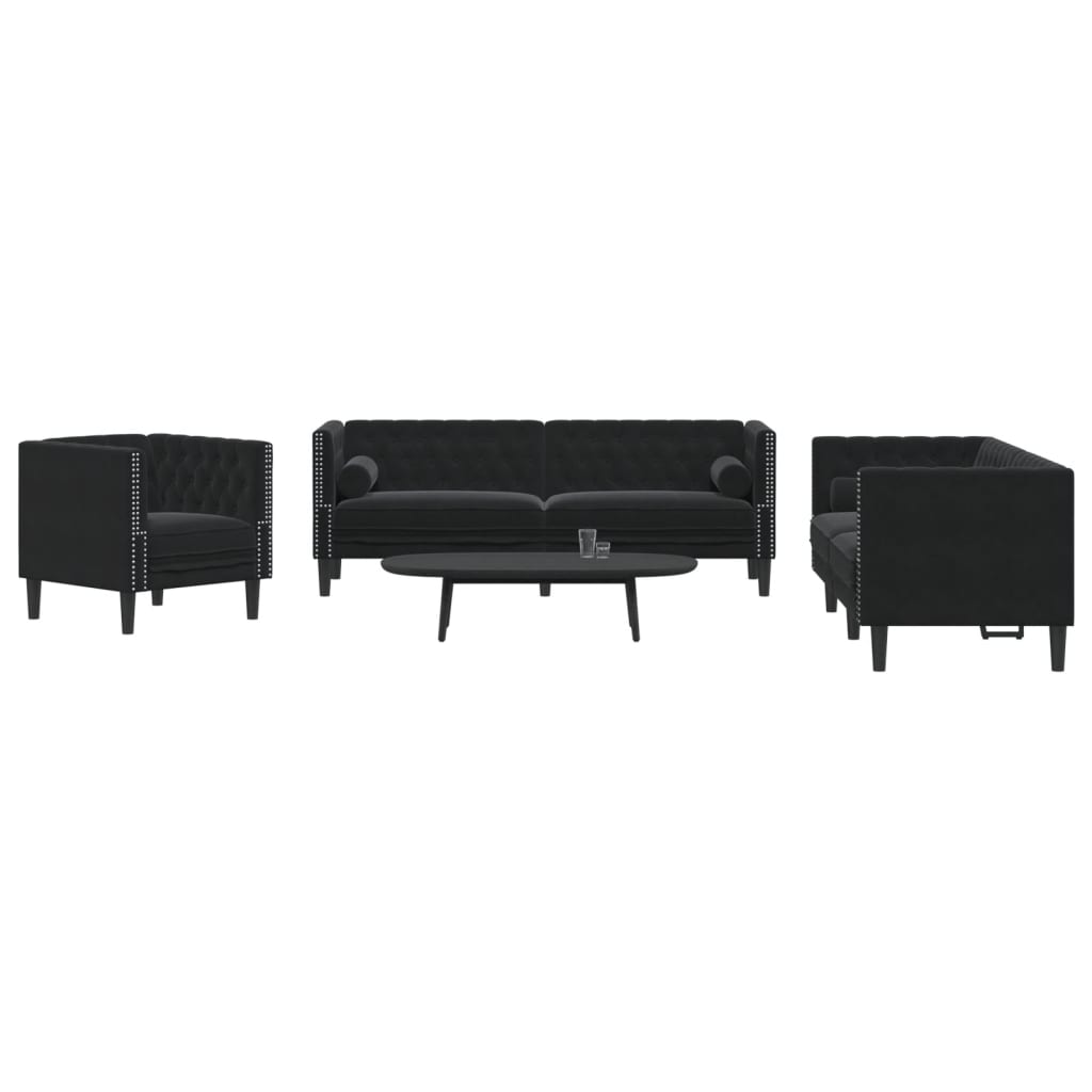 Ensemble Canapé Chesterfield en Similicuir-Noir-Fauteuil 2 places 3 places-La-Fabrique-Industrielle
