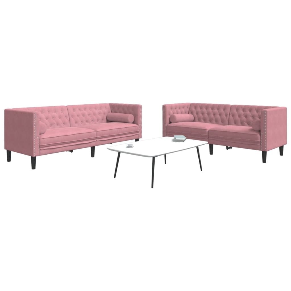 Ensemble Canapé Chesterfield en Similicuir-Rose-2 places 3 places-La-Fabrique-Industrielle