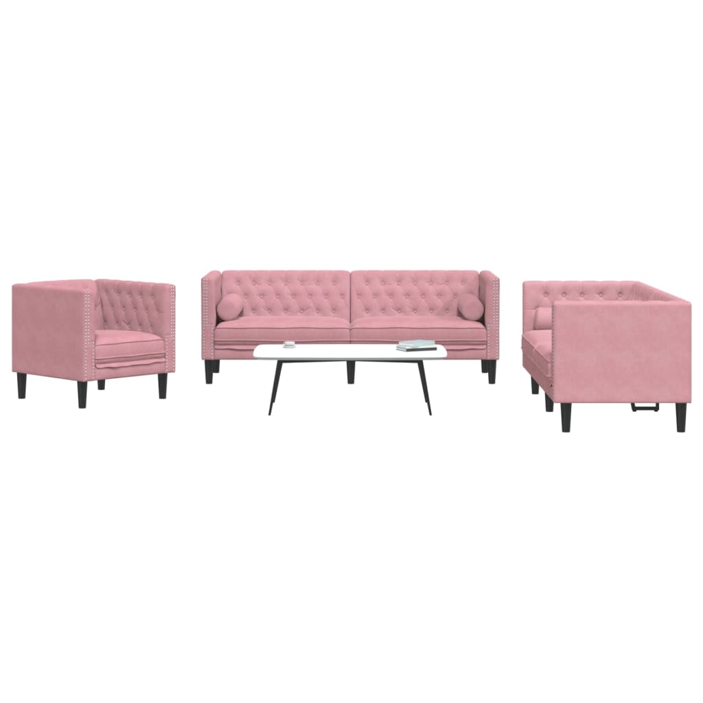 Ensemble Canapé Chesterfield en Similicuir-Rose-Fauteuil 2 places 3 places-La-Fabrique-Industrielle
