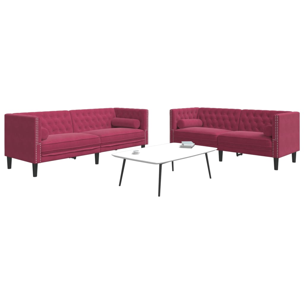 Ensemble Canapé Chesterfield en Similicuir-Rouge bordeaux-2 places 3 places-La-Fabrique-Industrielle