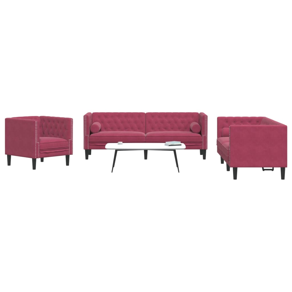 Ensemble Canapé Chesterfield en Similicuir-Rouge bordeaux-Fauteuil 2 places 3 places-La-Fabrique-Industrielle