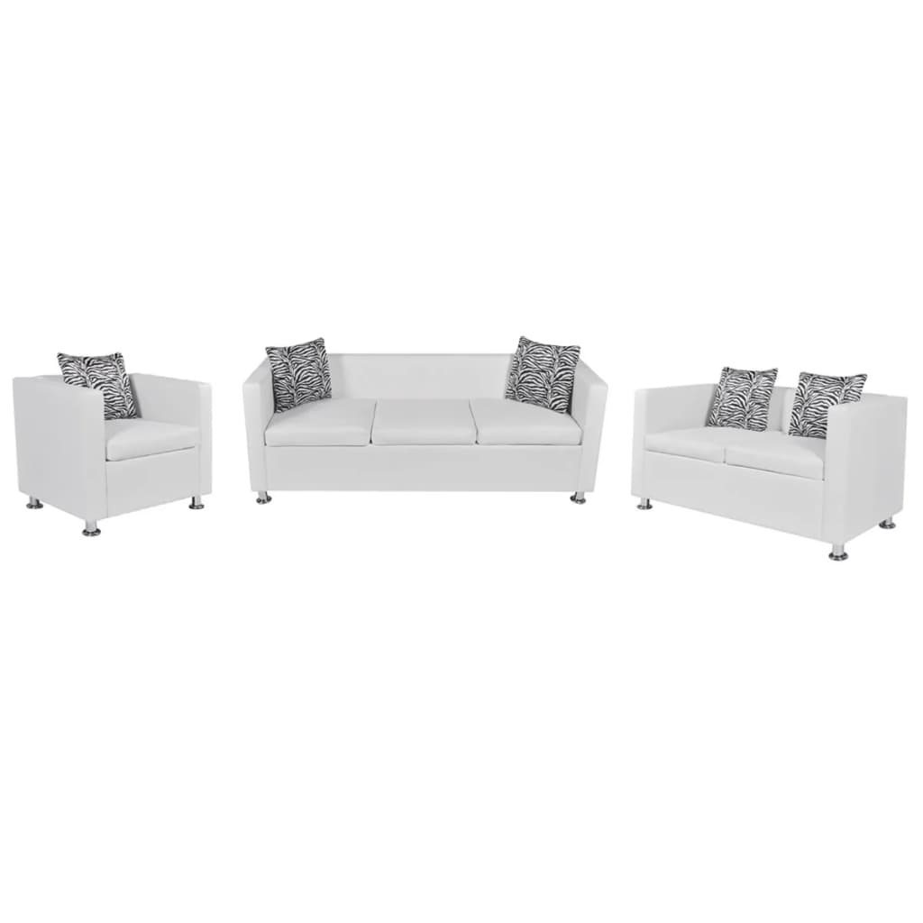 Ensemble Canapé en Cuir Synthétique-Blanc-Fauteuil 2 places 3 places-La-Fabrique-Industrielle