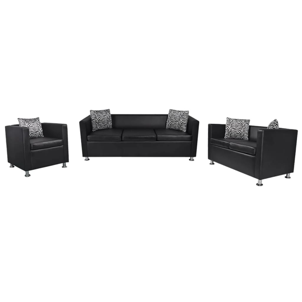 Ensemble Canapé en Cuir Synthétique-Noir-Fauteuil 2 places 3 places-La-Fabrique-Industrielle