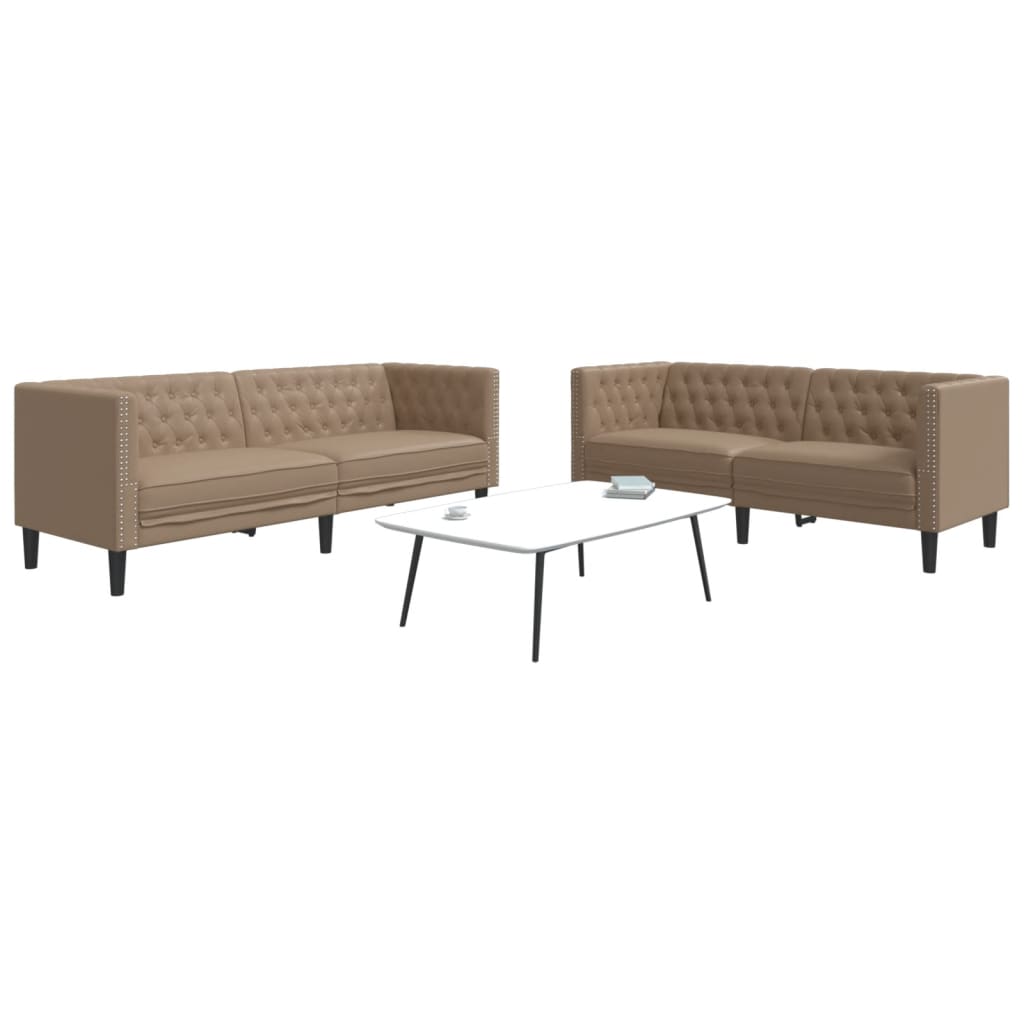 Ensemble Canapés Chesterfield en Similicuir de Daim-Cappuccino-2 places 3 places-La-Fabrique-Industrielle