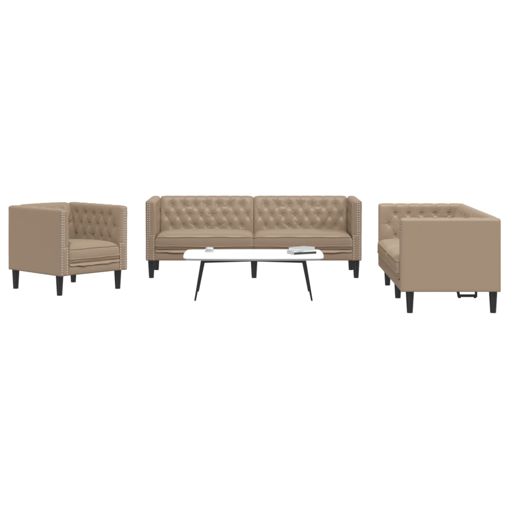 Ensemble Canapés Chesterfield en Similicuir de Daim-Cappuccino-Fauteuil 2 places 3 places-La-Fabrique-Industrielle
