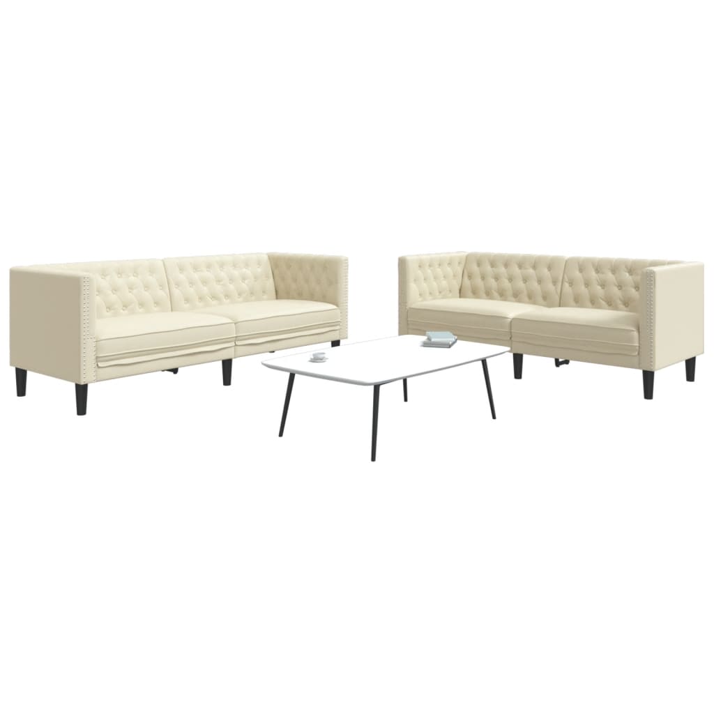 Ensemble Canapés Chesterfield en Similicuir de Daim-Crème-2 places 3 places-La-Fabrique-Industrielle