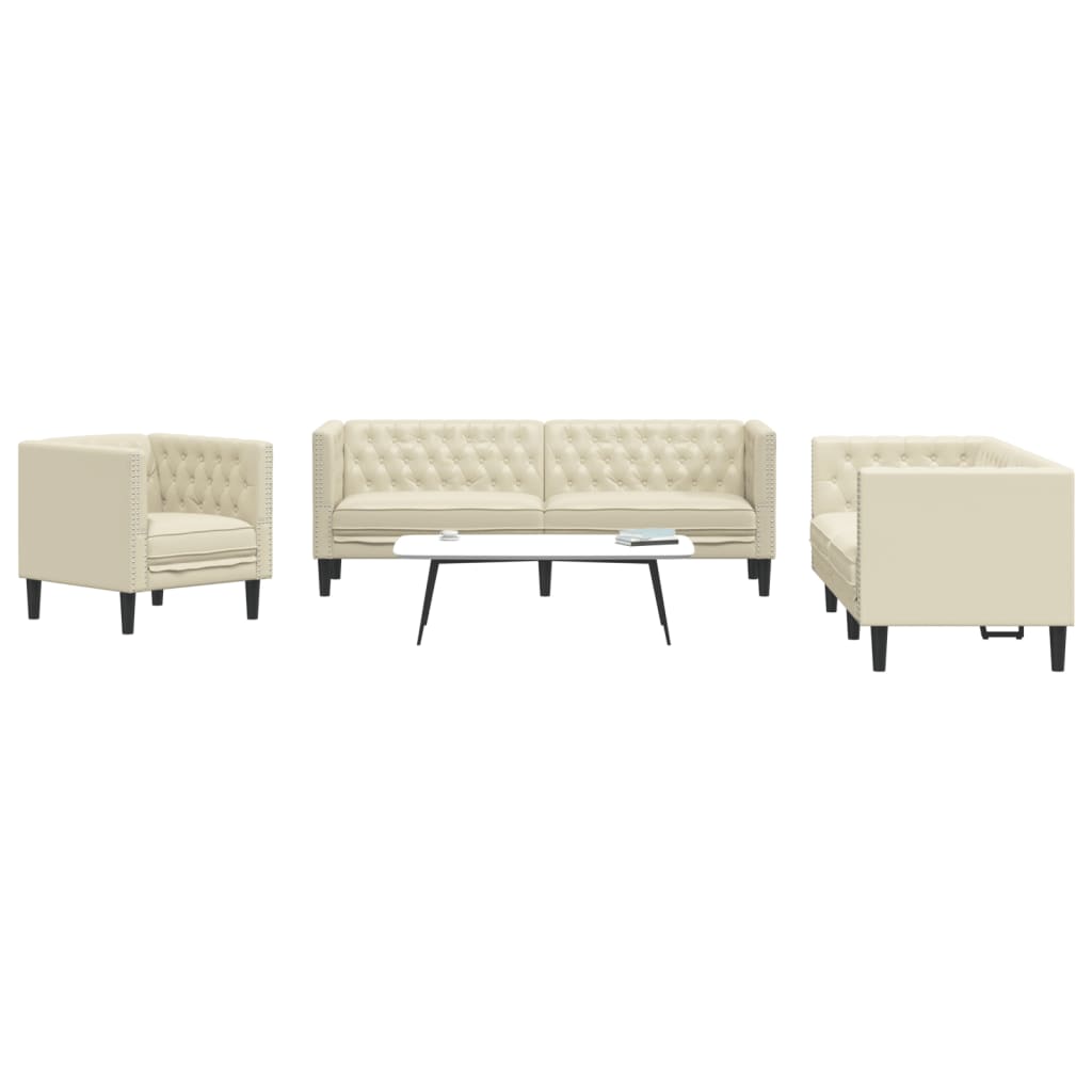 Ensemble Canapés Chesterfield en Similicuir de Daim-Crème-Fauteuil 2 places 3 places-La-Fabrique-Industrielle