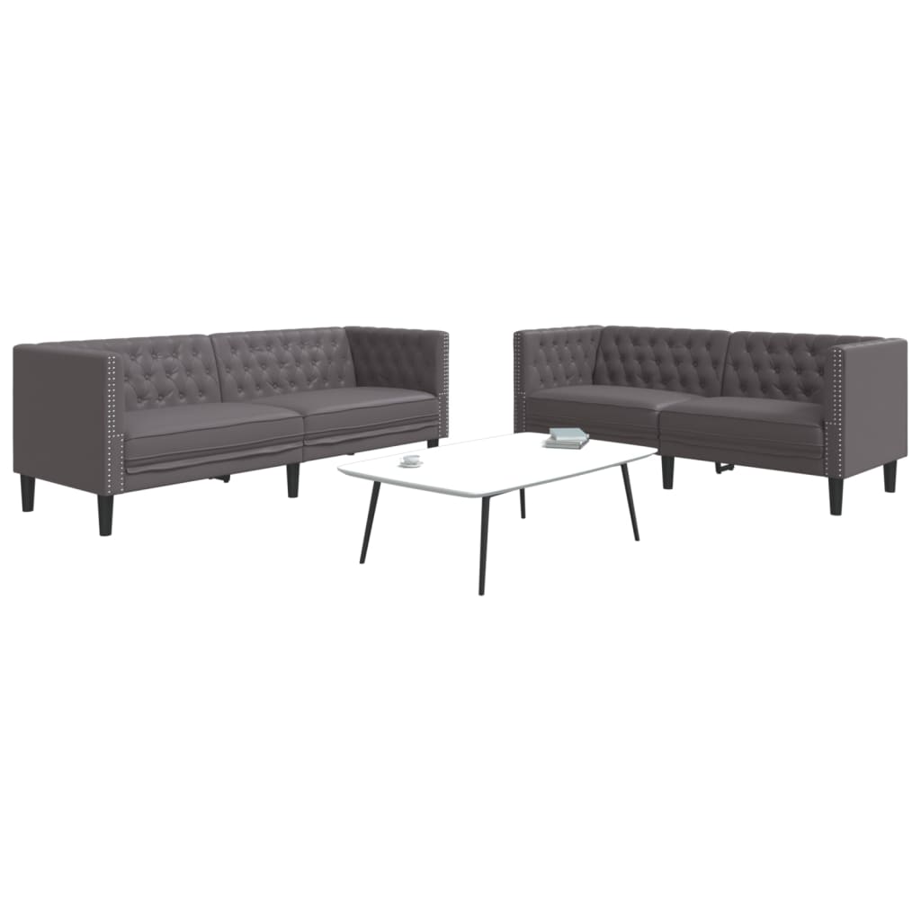 Ensemble Canapés Chesterfield en Similicuir de Daim-Gris-2 places 3 places-La-Fabrique-Industrielle