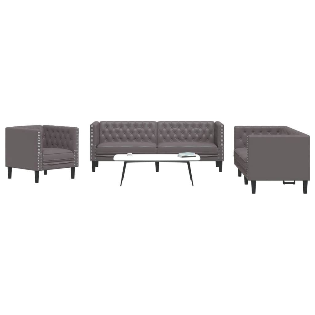 Ensemble Canapés Chesterfield en Similicuir de Daim-Gris-Fauteuil 2 places 3 places-La-Fabrique-Industrielle