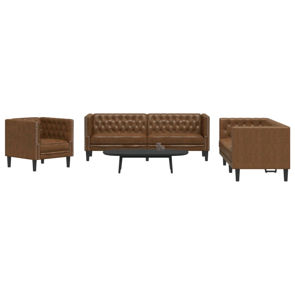 Ensemble Canapés Chesterfield en Similicuir de Daim-Marron-Fauteuil 2 places 3 places-La-Fabrique-Industrielle