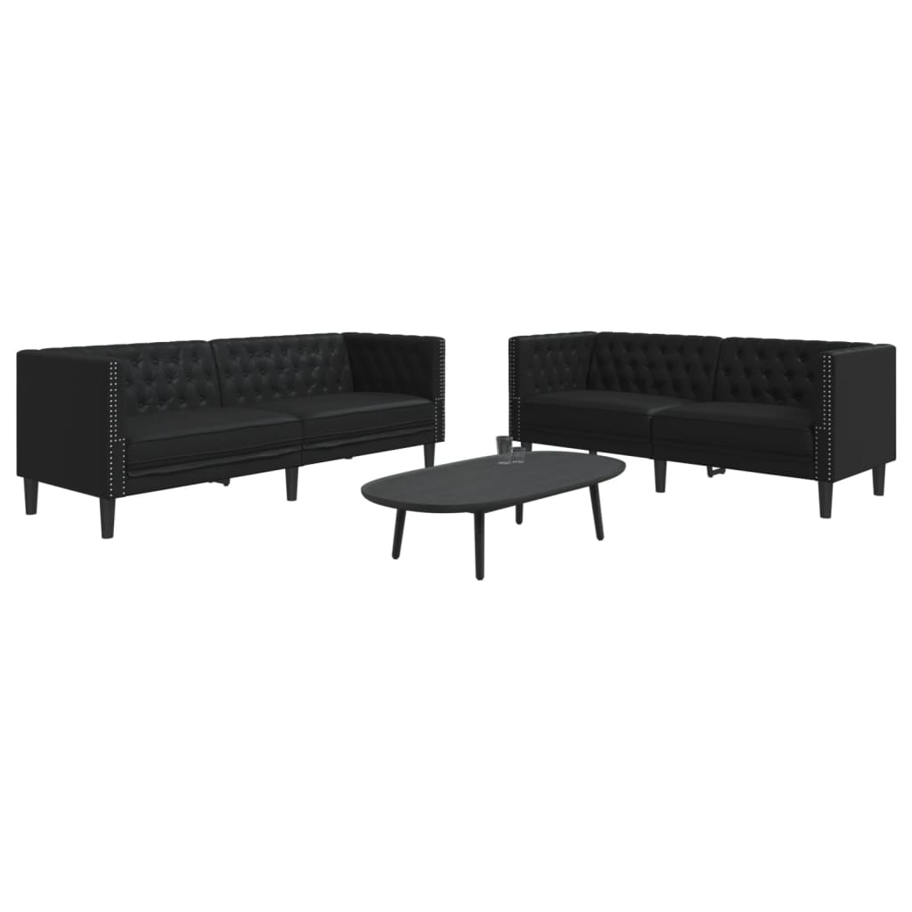 Ensemble Canapés Chesterfield en Similicuir de Daim-Noir-2 places 3 places-La-Fabrique-Industrielle