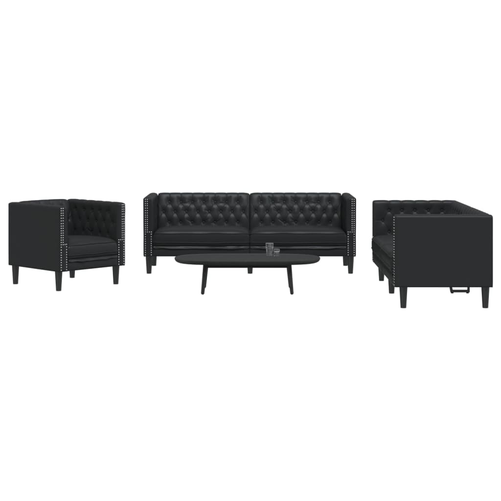 Ensemble Canapés Chesterfield en Similicuir de Daim-Noir-Fauteuil 2 places 3 places-La-Fabrique-Industrielle