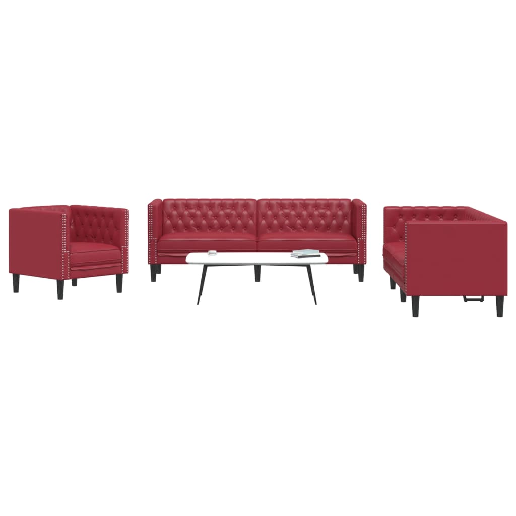 Ensemble Canapés Chesterfield en Similicuir de Daim-Rouge bordeaux-Fauteuil 2 places 3 places-La-Fabrique-Industrielle