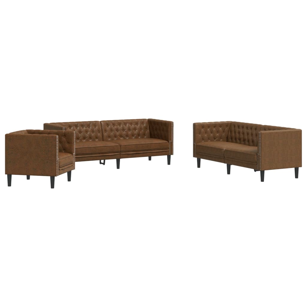 Ensemble Canapés Chesterfield en Similicuir de Daim-La-Fabrique-Industrielle