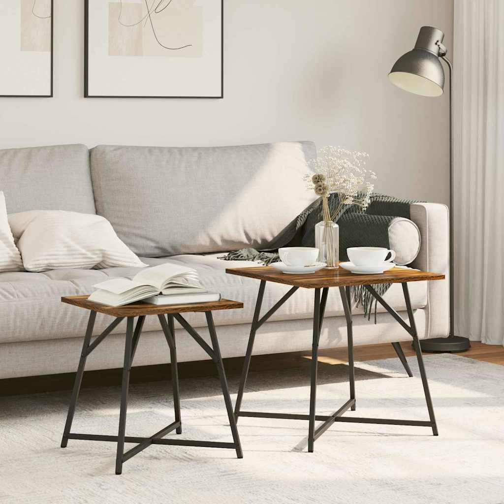 Ensemble Tables d'Appoint en Chêne et Métal-Chêne fumé-La-Fabrique-Industrielle
