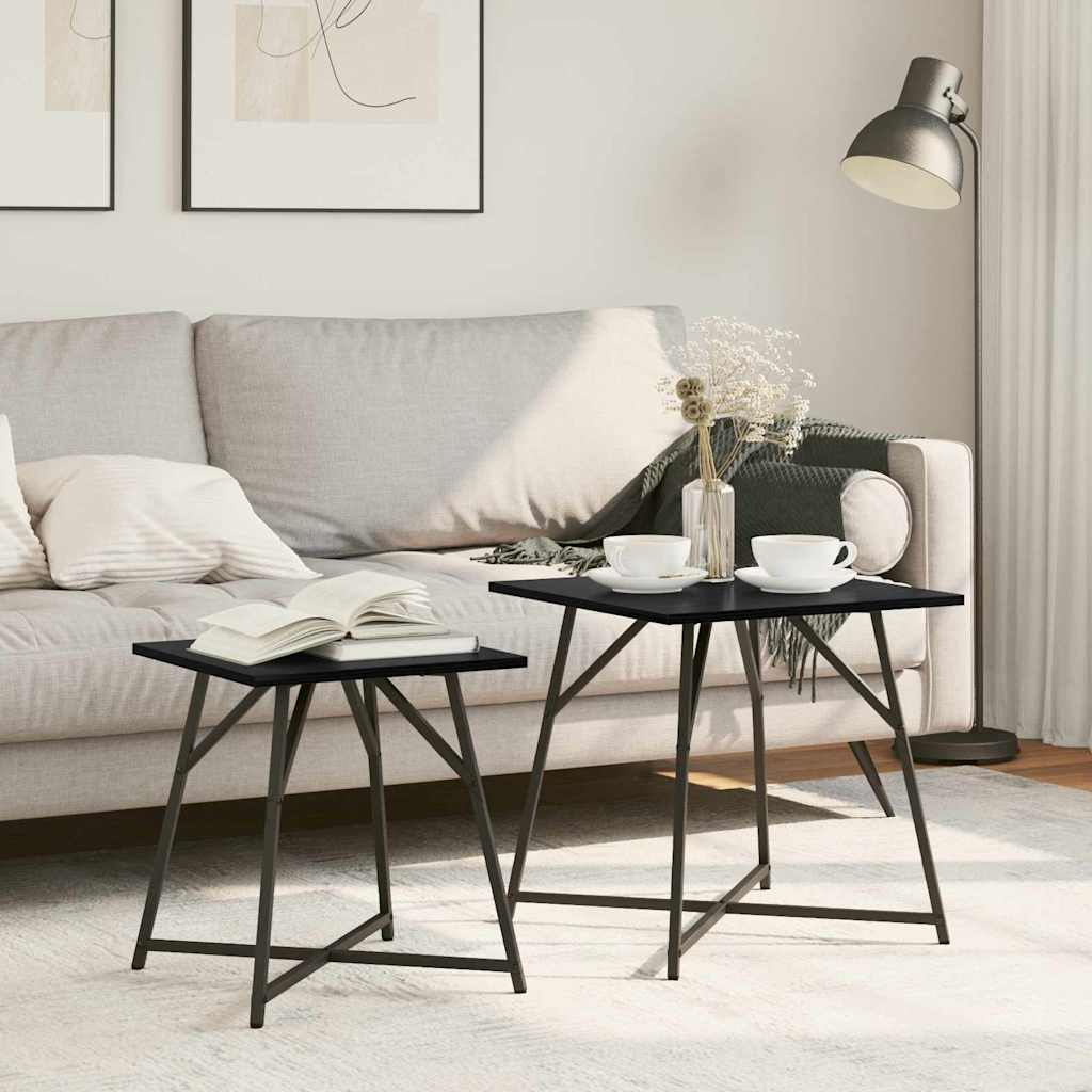 Ensemble Tables d'Appoint en Chêne et Métal-Chêne noir-La-Fabrique-Industrielle