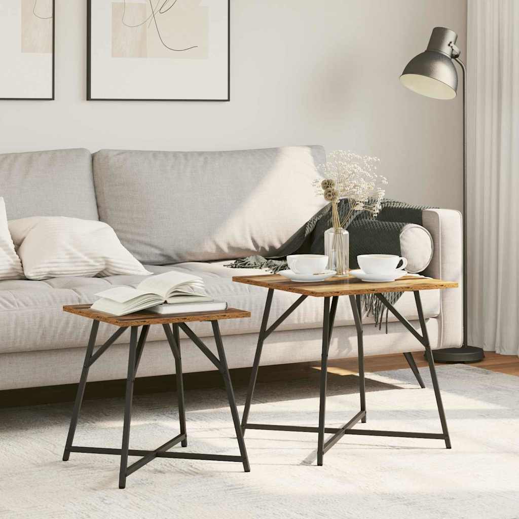 Ensemble Tables d'Appoint en Chêne et Métal-Vieux bois-La-Fabrique-Industrielle