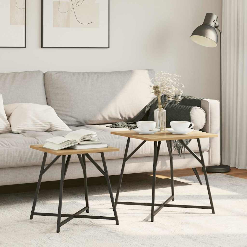Ensemble Tables d'Appoint en Chêne et Métal-chêne artisanal-La-Fabrique-Industrielle