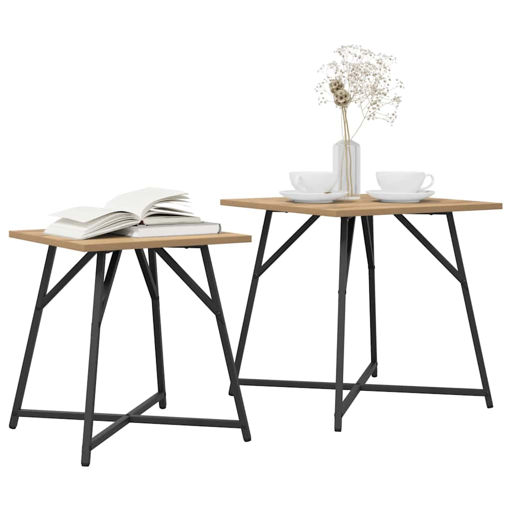 Ensemble Tables d'Appoint en Chêne et Métal-La-Fabrique-Industrielle