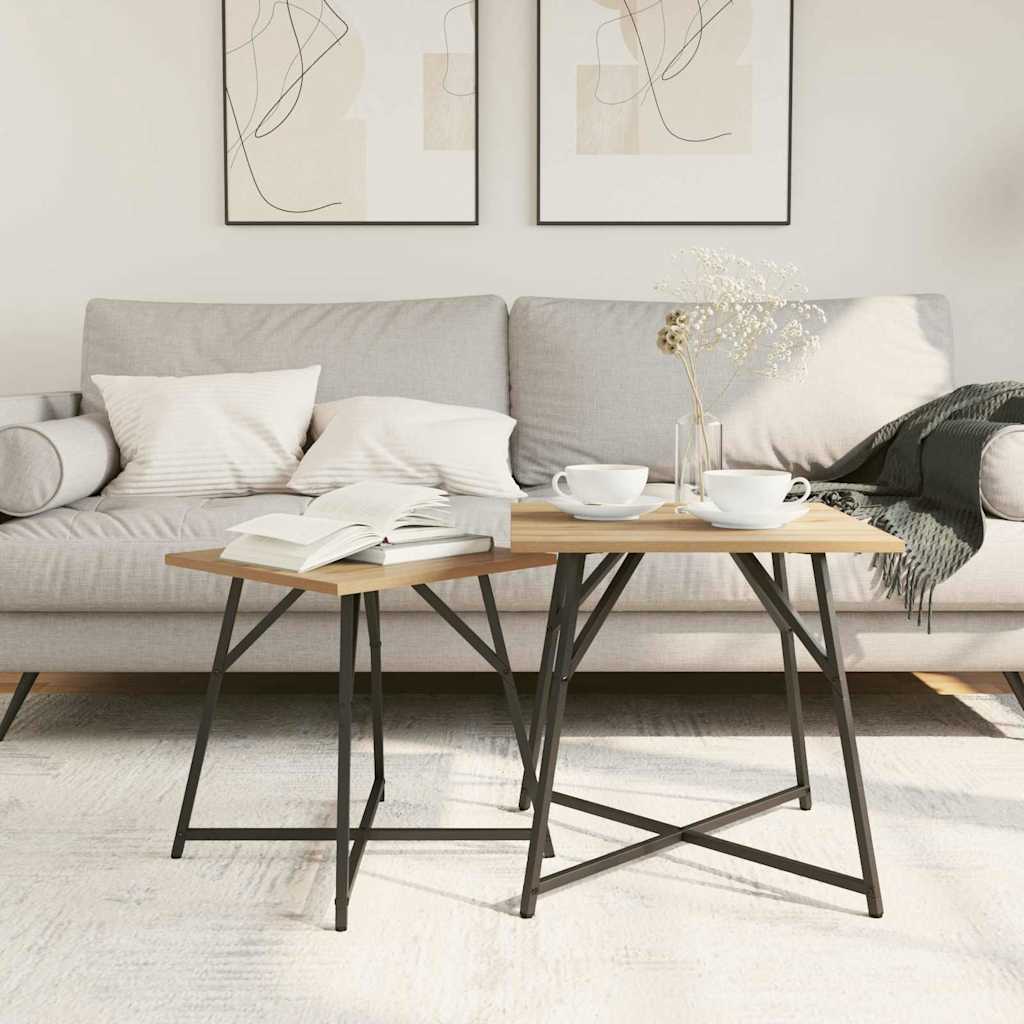Ensemble Tables d'Appoint en Chêne et Métal-La-Fabrique-Industrielle