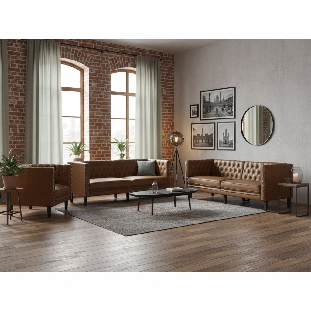 Ensemble Canapés Chesterfield en Similicuir de Daim