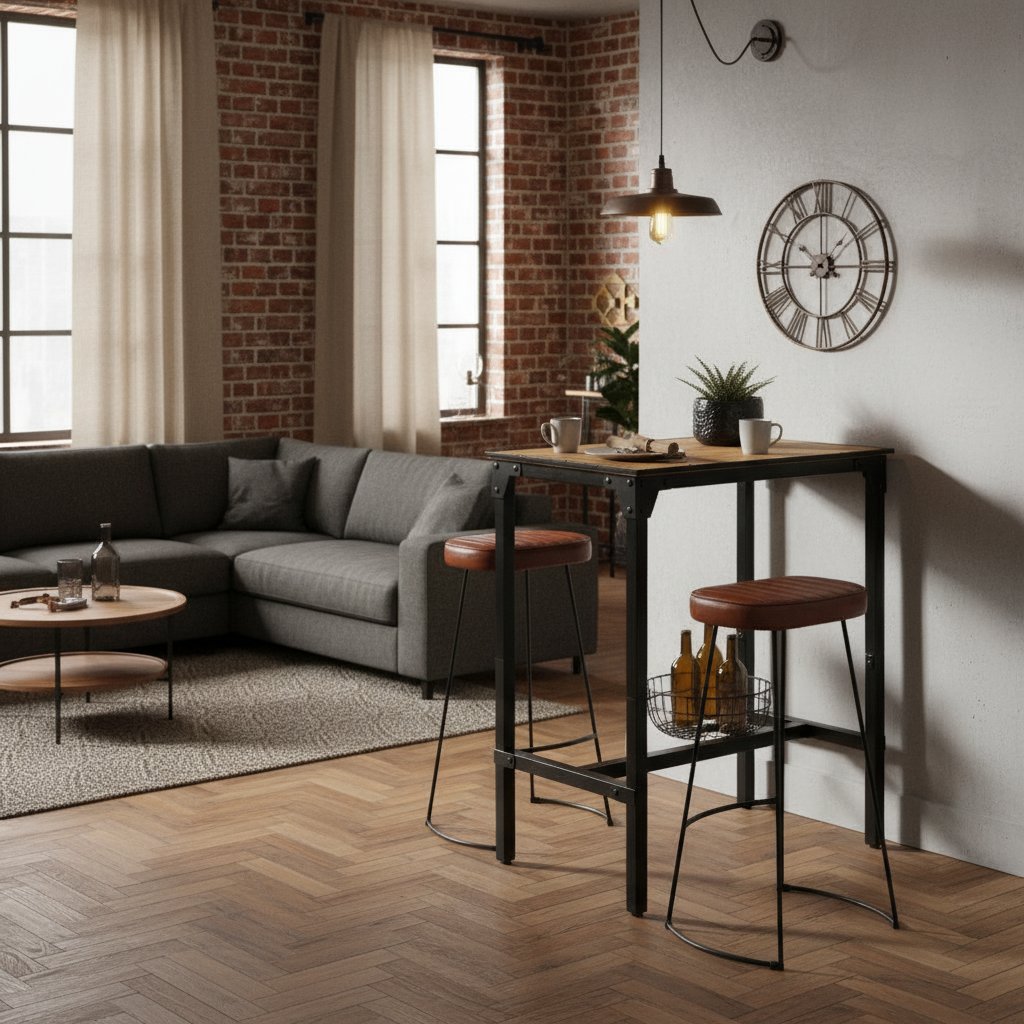 Ensemble Industriel Table de Bar Haute 2 Personnes