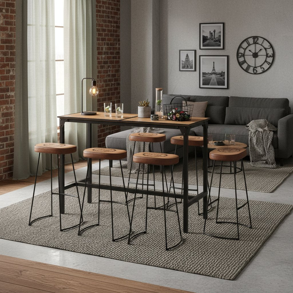 Ensemble Industriel Tabouret et Table de Bar