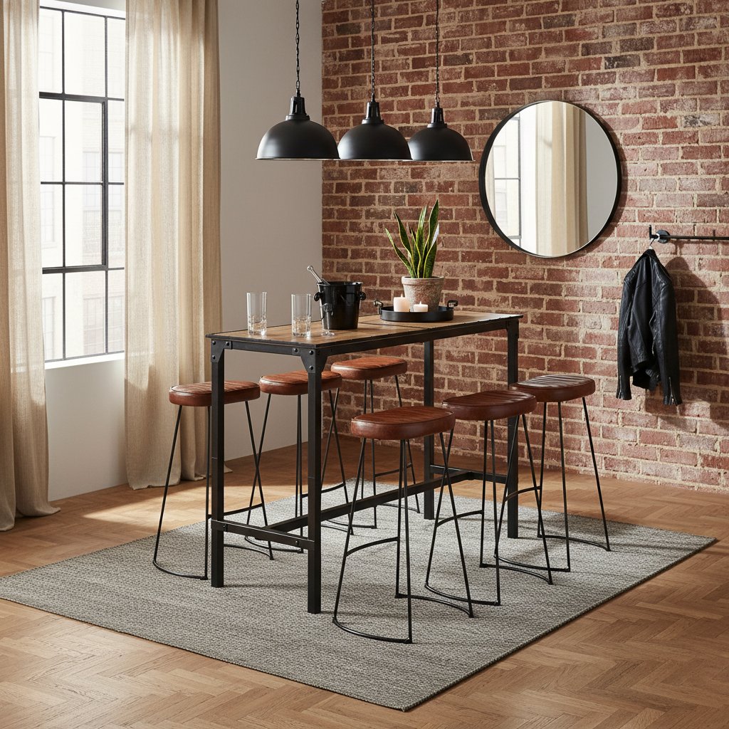 Ensemble Table de Bar Industriel avec Tabourets