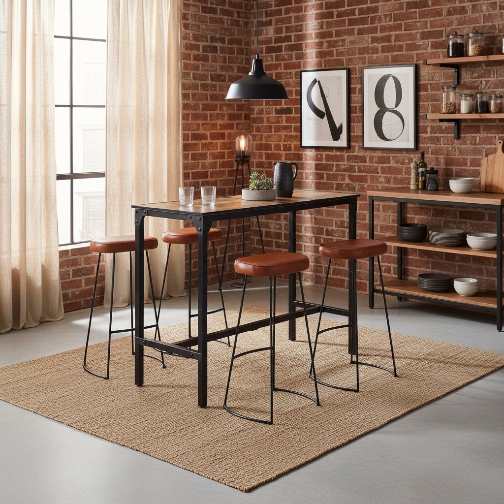 Ensemble Table de Bar en Bois de Manguier et Métal