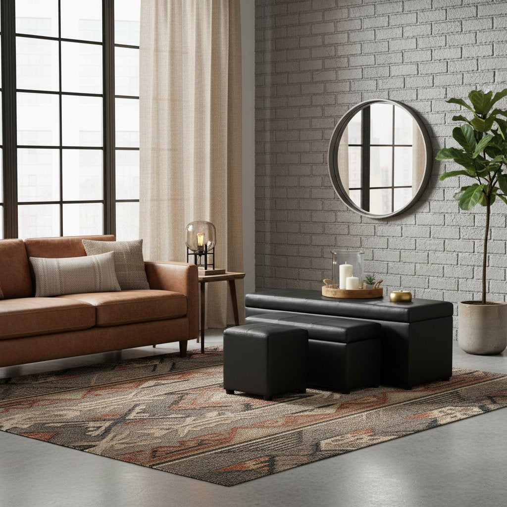 Ensemble de Banc Gigogne en Simili Cuir Noir