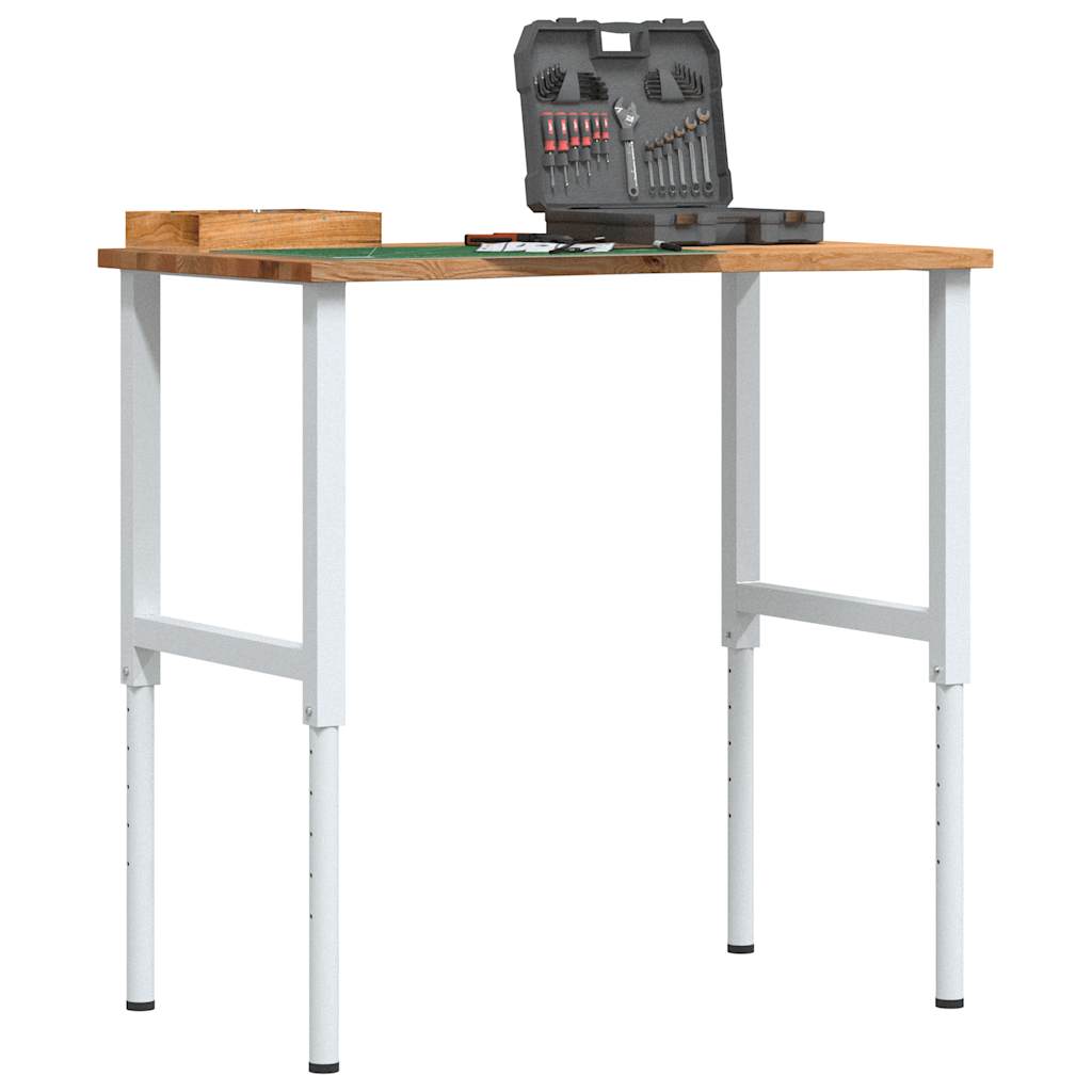 Établi 80X60X(71,5-98) Cm Bois De Chêne Massif-Blanc et marron clair-1-100 x 60 x (71.5-98) cm-La-Fabrique-Industrielle