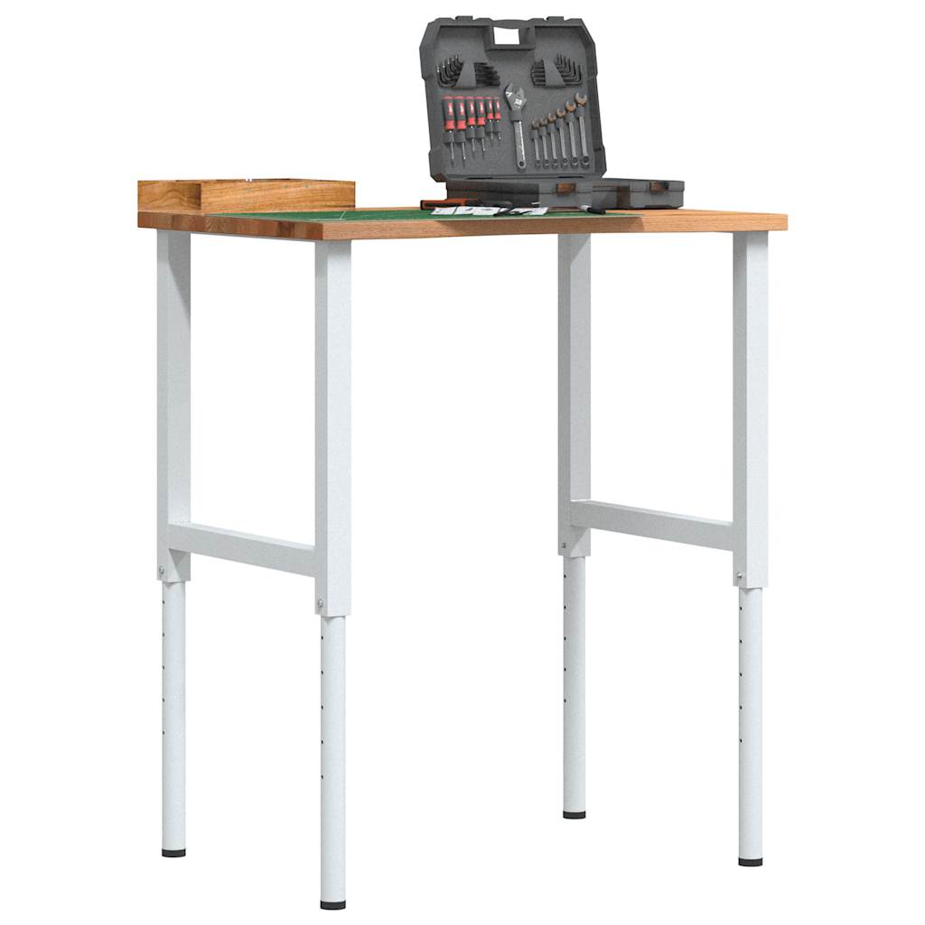 Établi 80X60X(71,5-98) Cm Bois De Chêne Massif-Blanc et marron clair-1-80 x 60 x (71.5-98) cm-La-Fabrique-Industrielle