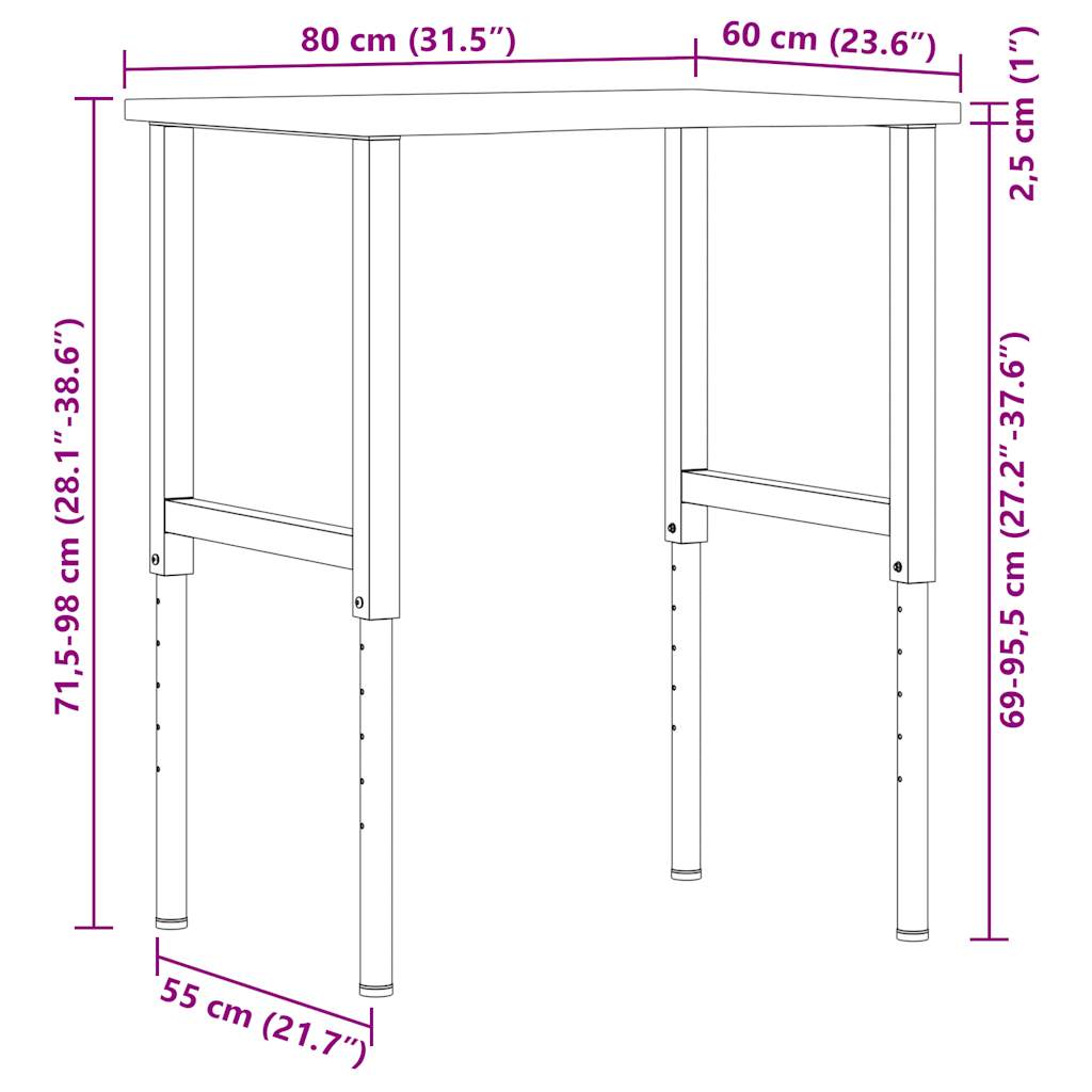 Établi 80X60X(71,5-98) Cm Bois De Chêne Massif-La-Fabrique-Industrielle