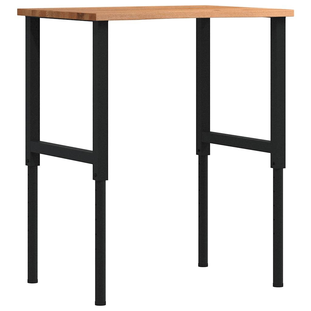 Établi 80X60X(71,5-98) Cm Bois De Chêne Massif-noir et marron clair-1-80 x 60 x (71.5-98) cm-La-Fabrique-Industrielle