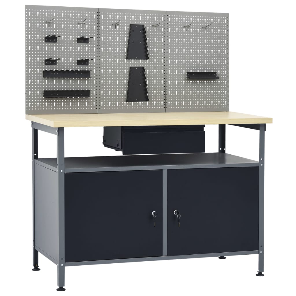 Établi Avec 3 Panneaux Muraux Bleu Foncé-La-Fabrique-Industrielle