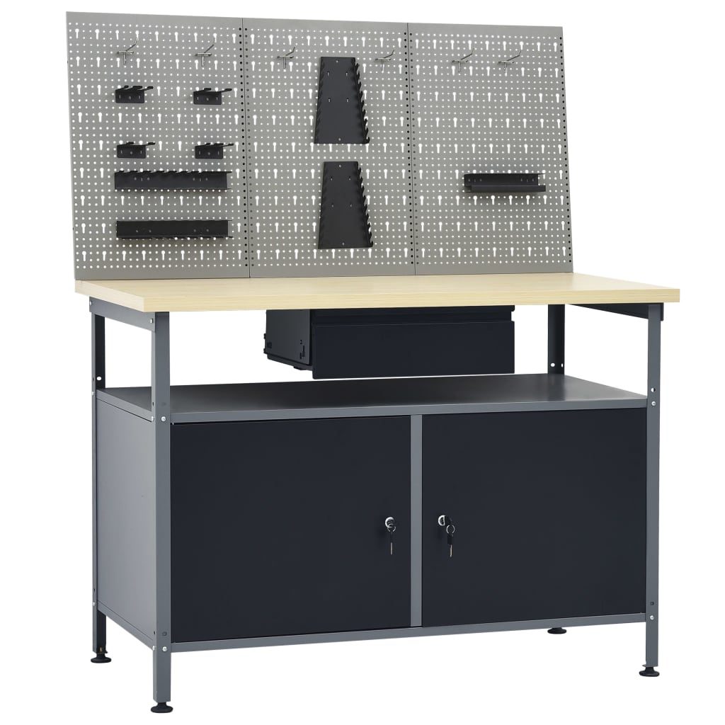 Établi Avec 3 Panneaux Muraux Bleu Foncé-La-Fabrique-Industrielle