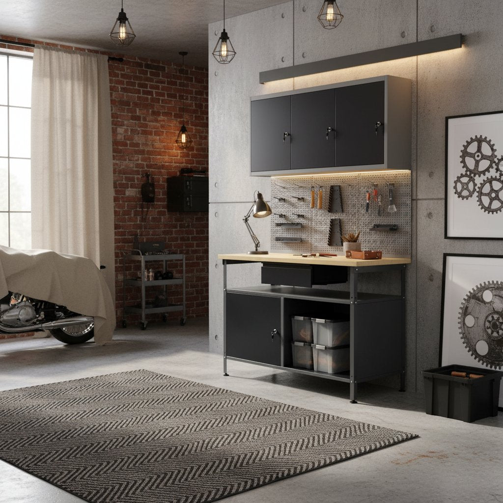 Établi Atelier en Acier avec Panneaux Muraux