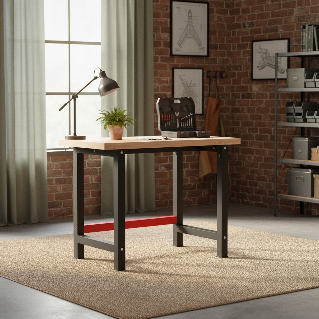 Établi Industriel en Bois de Hêtre et Métal