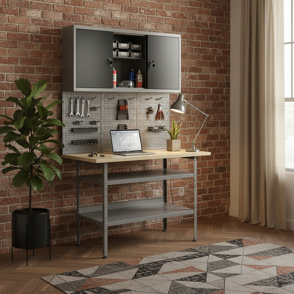 Établi Métallique Professionnel avec Panneaux